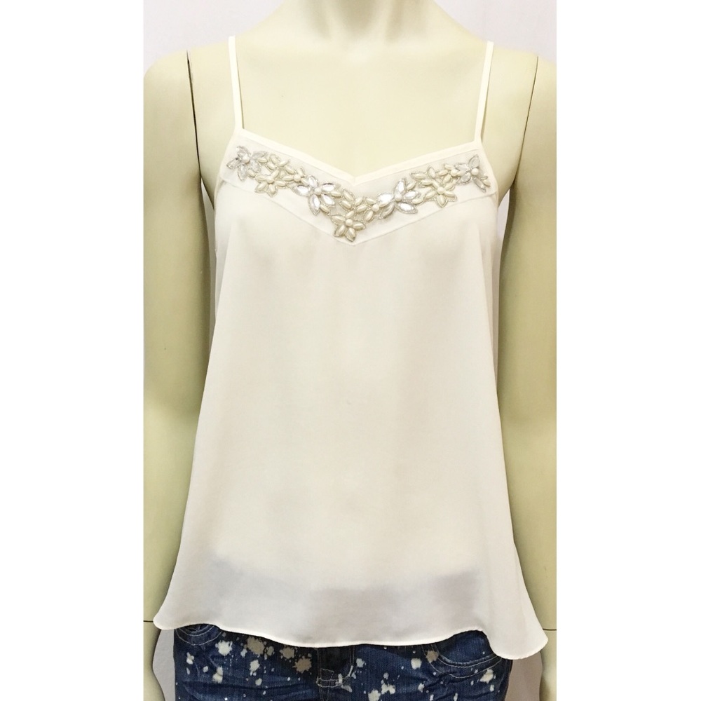 Topshop Size 4 Jeweled Yoke Ivory Tank Top